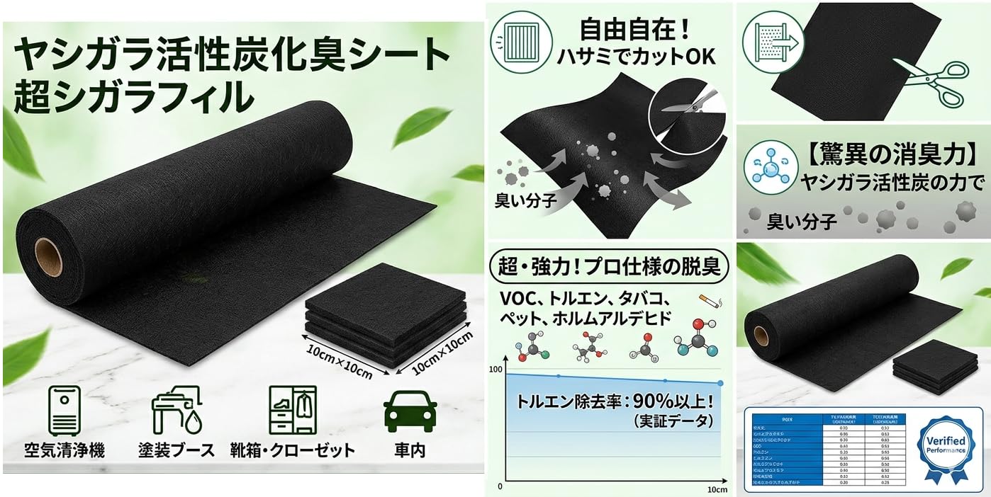Amazon.co.jp: ヤシガラ 活性炭フィルター 脱臭シート 大判 1000